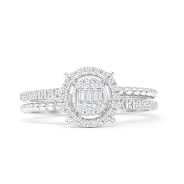 Round Halo Beaded Diamond Ring